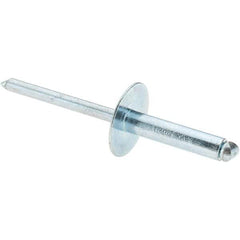 Value Collection - Size 610 Large Flange Dome Head Steel Open End Blind Rivet - Steel Mandrel, 0.501" to 5/8" Grip, 5/8" Head Diam, 0.192" to 0.196" Hole Diam, 0.825" Length Under Head, 3/16" Body Diam - A1 Tooling