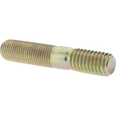 Value Collection - 3/8-24 Long Thread, 3/8-16 Short Thread, 2" OAL Unequal Double Threaded Stud - Alloy Steel, Zinc Yellow Dichromate Finish, 1-1/16" Long Thread Length, 5/8" Short Thread Length - A1 Tooling