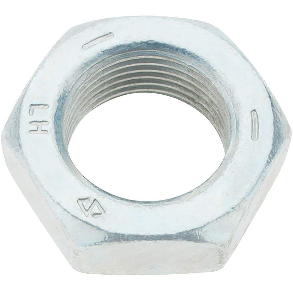 Made in USA - 1-14 UNF Steel Left Hand Hex Jam Nut - 1-1/2" Across Flats, 0.5469" High, Zinc Clear Finish - A1 Tooling