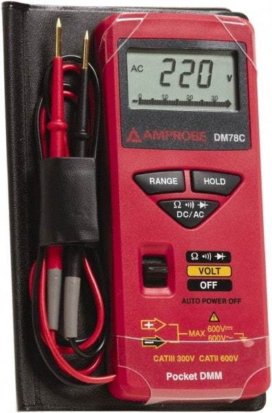 Amprobe - 3156830, CAT II, CAT 0, 600 VAC/VDC, Digital Average Responding Multimeter - 32 mOhm, Measures Voltage, Resistance - A1 Tooling