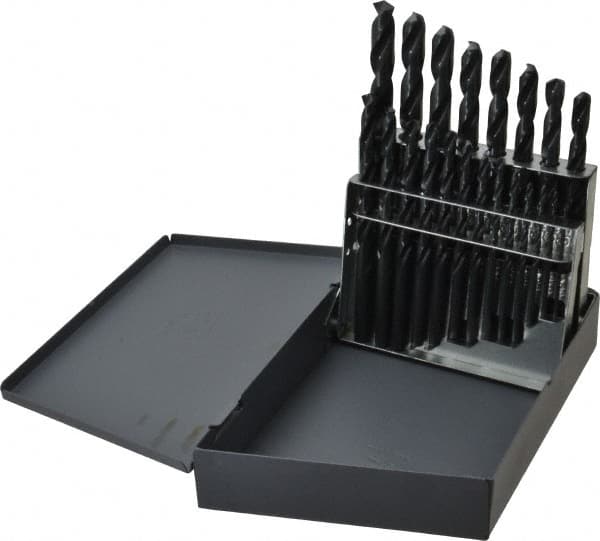 Chicago-Latrobe - 1/16 to 3/8", 135° Point, Oxide Finish, High Speed Steel Jobber Length Drill Bit Set - A1 Tooling