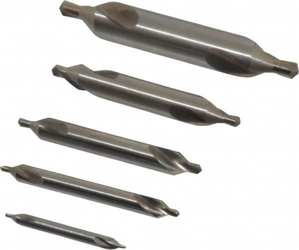 Chicago-Latrobe - 5 Piece, #1 to 5, 1/8 to 7/16" Body Diam, 3/64 to 3/16" Point Diam, Plain Edge, High Speed Steel Combo Drill & Countersink Set - 60° Incl Angle, 1/8 to 2-3/4" OAL, Double End, 217 Series Compatibility - A1 Tooling