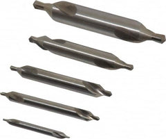 Chicago-Latrobe - 5 Piece, #1 to 5, 1/8 to 7/16" Body Diam, 3/64 to 3/16" Point Diam, Plain Edge, High Speed Steel Combo Drill & Countersink Set - 60° Incl Angle, 1/8 to 2-3/4" OAL, Double End, 217 Series Compatibility - A1 Tooling