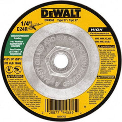 DeWALT - 24 Grit, 4-1/2" Wheel Diam, 1/4" Wheel Thickness, Type 27 Depressed Center Wheel - Silicon Carbide, Resinoid Bond, 13,300 Max RPM - A1 Tooling