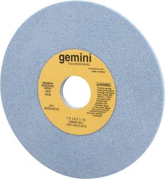 Norton - 7" Diam x 1-1/4" Hole x 1/4" Thick, I Hardness, 60 Grit Surface Grinding Wheel - Aluminum Oxide, Type 1, Medium Grade, 3,600 Max RPM, No Recess - A1 Tooling