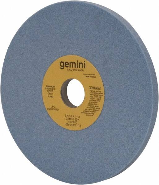 Norton - 8" Diam x 1-1/4" Hole x 1/2" Thick, K Hardness, 60 Grit Surface Grinding Wheel - Aluminum Oxide, Type 1, Medium Grade, 3,600 Max RPM, No Recess - A1 Tooling