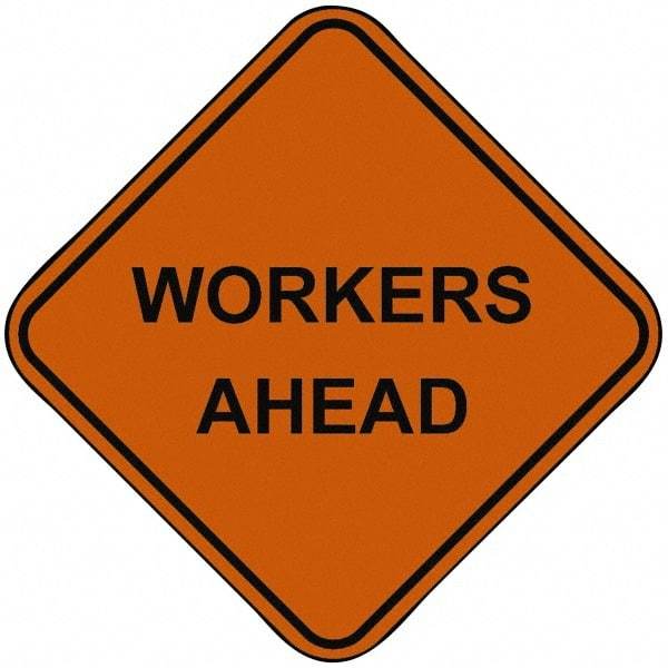 PRO-SAFE - "Workers Ahead", 48" Wide x 48" High, Nylon Construction Roadway Signs - Orange, Square, Sign Stand Mount - A1 Tooling