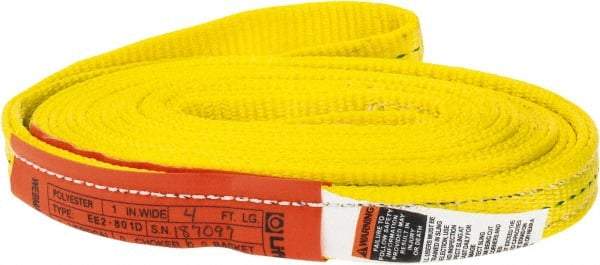 Lift-All - 14' Long x 1" Wide, 3,200 Lb Vertical Capacity, 2 Ply, Polyester Web Sling - 2,500 Lb Choker Capacity, Yellow - A1 Tooling