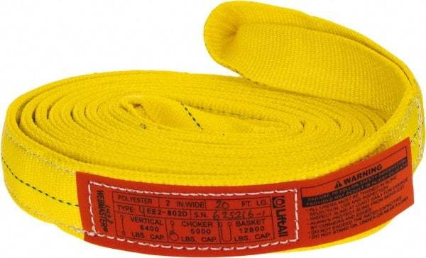 Lift-All - 20' Long x 2" Wide, 6,400 Lb Vertical Capacity, 2 Ply, Polyester Web Sling - 5,000 Lb Choker Capacity, Yellow - A1 Tooling