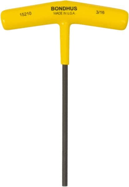 Bondhus - 3/16" Hex, T-Handle Cushion Grip, Hex Key - 6" OAL, Protanium High Torque Steel, Inch System of Measurement - A1 Tooling