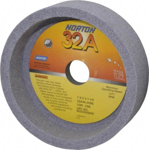 Norton - 7" Diam, 1-1/4" Hole Size, 2" Overall Thickness, 46 Grit, Type 6 Tool & Cutter Grinding Wheel - Coarse Grade, Aluminum Oxide, J Hardness, Vitrified Bond, 3,275 RPM - A1 Tooling