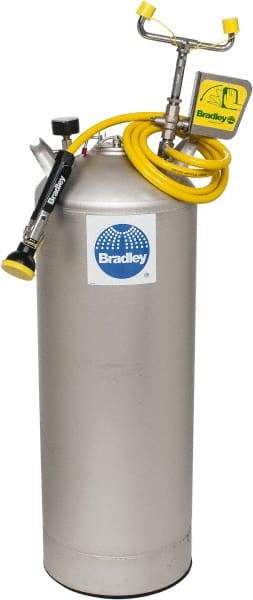 Bradley - 15 Gallon, 0.4 GPM Flow Rate at 30 PSI, Pressurized with Drench Hose Stainless Steel, Portable Eye Wash Station - 18 Min Duration, 12-1/4 Inch Wide x 30-3/8 Inch High - A1 Tooling