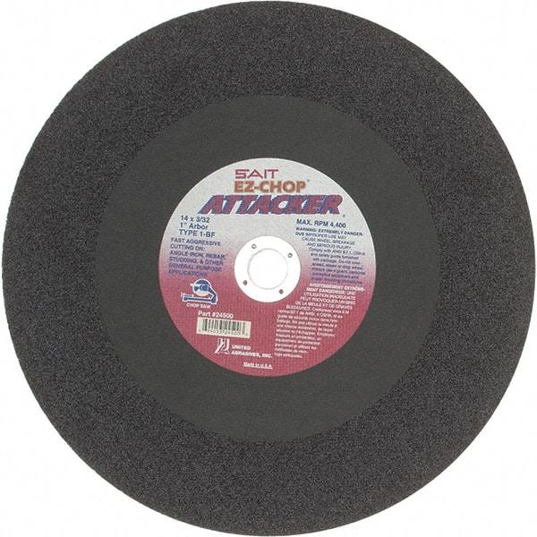 Sait - 14" Aluminum Oxide Cutoff Wheel - 3/32" Thick, 1" Arbor, 4,400 Max RPM, Use with Chop Saws - A1 Tooling