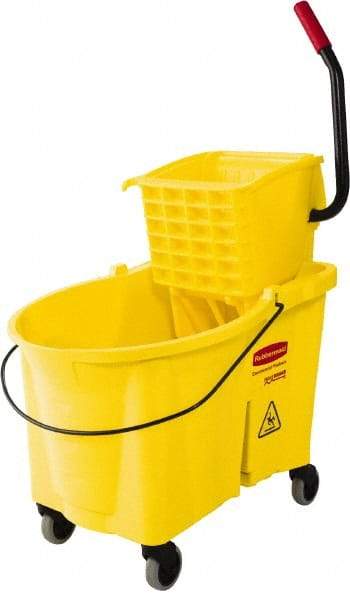 Rubbermaid - 44 Qt Plastic Bucket & Wringer - 26.3333" Long x 38-1/8" High x 18-1/8" Wide, Yellow - A1 Tooling