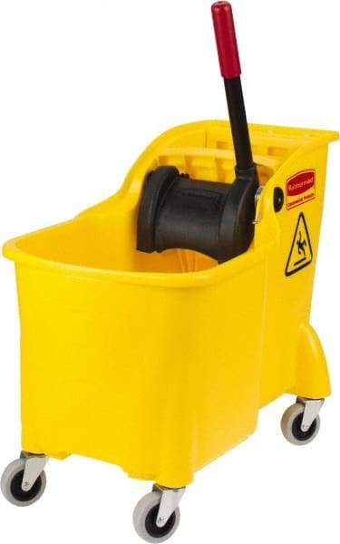 Rubbermaid - 31 Qt Plastic Bucket & Wringer - 22-5/8" Long x 32-1/4" High x 13-1/4" Wide, Yellow - A1 Tooling