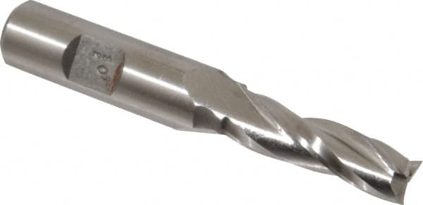 Made in USA - 0.5° Taper Angle per Side, 3/8" Small End Diam, 1-1/4" LOC, High Speed Steel 3 Flute Tapered Square End Mill - 3-1/4" OAL, 1/2" Shank Diam, Spiral Flute - A1 Tooling