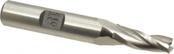 Made in USA - 1.5° Taper Angle per Side, 1/4" Small End Diam, 3/4" LOC, High Speed Steel 3 Flute Tapered Square End Mill - 2-7/8" OAL, 3/8" Shank Diam, Spiral Flute - A1 Tooling