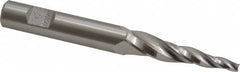 Made in USA - 5° Taper Angle per Side, 1/8" Small End Diam, 1-1/2" LOC, High Speed Steel 3 Flute Tapered Square End Mill - 3-1/4" OAL, 3/8" Shank Diam, Spiral Flute - A1 Tooling