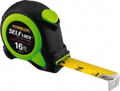 Komelon - 16' x 3/4" Yellow Steel Blade Tape Measure - 1/16" Graduation, Inch Graduation Style, High-Visibility Green/Black ABS Plastic Case - A1 Tooling