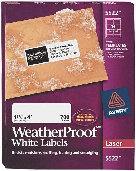 AVERY - 4" Long, White Polyester Shipping Label - For Laser Printers - A1 Tooling