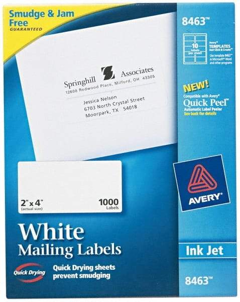 AVERY - 2" Wide x 4" Long, White Paper Shipping Label - For Inkjet Printers - A1 Tooling