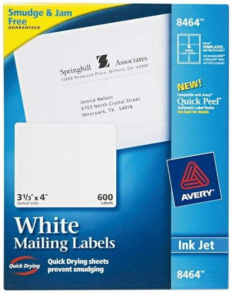 AVERY - 3.33" Wide x 4" Long, White Paper Shipping Label - For Inkjet Printers - A1 Tooling