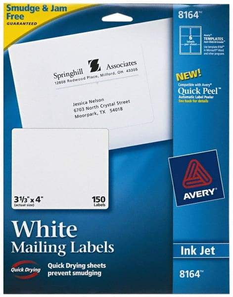 AVERY - 4" Long, White Shipping Label - For Inkjet Printers - A1 Tooling