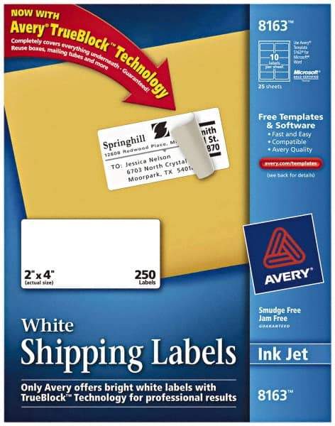 AVERY - 2" Wide x 4" Long, White Paper Shipping Label - For Inkjet Printers - A1 Tooling