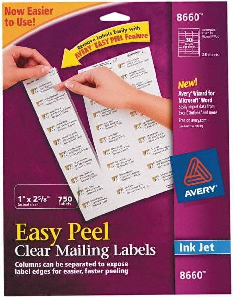 AVERY - 1" Wide x 2-5/8" Long, Clear Shipping Label - For Inkjet Printers - A1 Tooling