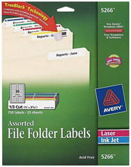 AVERY - 0.6" Wide x 3-7/16" Long, White/Blue/Green/Red/Yellow Paper File Folder Label - For Laser/Inkjet Printers - A1 Tooling