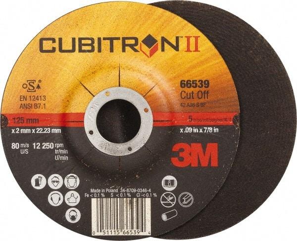 3M - 36 Grit, 5" Wheel Diam, 7/8" Arbor Hole, Type 27 Depressed Center Wheel - Ceramic, Resinoid Bond, S Hardness, 12,250 Max RPM - A1 Tooling