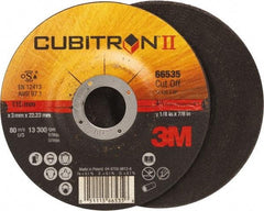 3M - 36 Grit, 4-1/2" Wheel Diam, 1/8" Wheel Thickness, 7/8" Arbor Hole, Type 27 Depressed Center Wheel - Ceramic, Resinoid Bond, S Hardness, 13,300 Max RPM - A1 Tooling