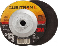 3M - 36 Grit, 4-1/2" Wheel Diam, 1/8" Wheel Thickness, Type 27 Depressed Center Wheel - Ceramic, Resinoid Bond, S Hardness, 13,300 Max RPM - A1 Tooling