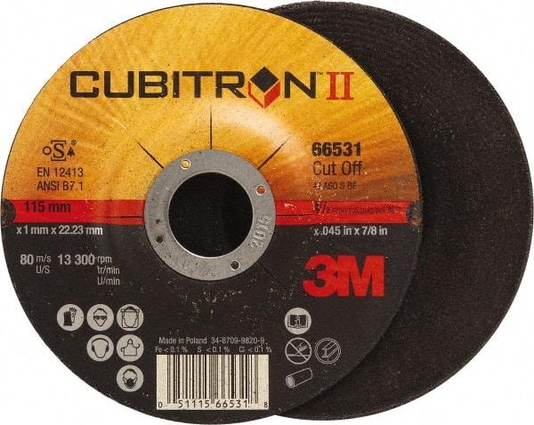 3M - 60 Grit, 4-1/2" Wheel Diam, 7/8" Arbor Hole, Type 27 Depressed Center Wheel - Ceramic, Resinoid Bond, S Hardness, 13,300 Max RPM - A1 Tooling