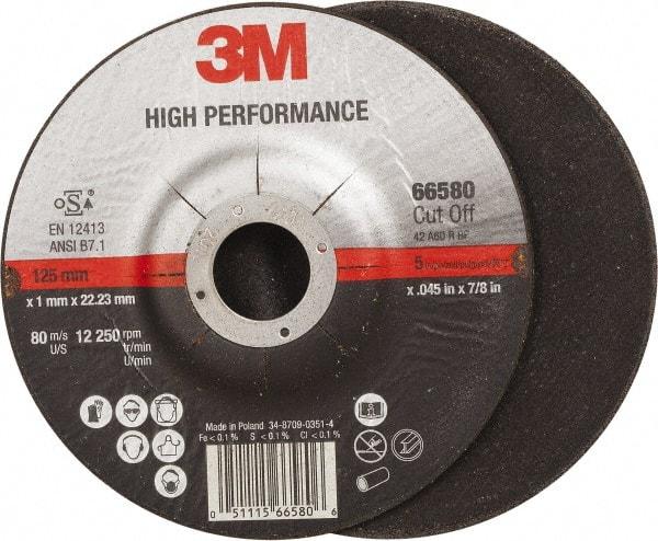 3M - 36 Grit, 5" Wheel Diam, 7/8" Arbor Hole, Type 27 Depressed Center Wheel - Ceramic, Resinoid Bond, R Hardness, 12,250 Max RPM - A1 Tooling