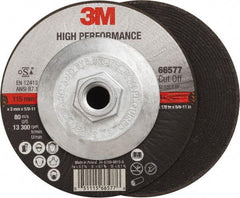 3M - 60 Grit, 4-1/2" Wheel Diam, 1/8" Wheel Thickness, Type 27 Depressed Center Wheel - Ceramic, Resinoid Bond, R Hardness, 13,300 Max RPM - A1 Tooling