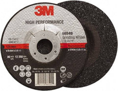 3M - 36 Grit, 5" Wheel Diam, 1/4" Wheel Thickness, Type 27 Depressed Center Wheel - Ceramic, Resinoid Bond, 12,250 Max RPM, Compatible with Angle Grinder - A1 Tooling