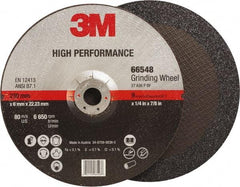 3M - 36 Grit, 9" Wheel Diam, 1/4" Wheel Thickness, 7/8" Arbor Hole, Type 27 Depressed Center Wheel - Ceramic, Resinoid Bond, 6,650 Max RPM, Compatible with Angle Grinder - A1 Tooling