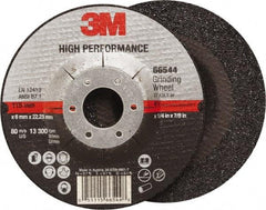 3M - 36 Grit, 4-1/2" Wheel Diam, 1/4" Wheel Thickness, 7/8" Arbor Hole, Type 27 Depressed Center Wheel - Ceramic, Resinoid Bond, 13,300 Max RPM, Compatible with Angle Grinder - A1 Tooling