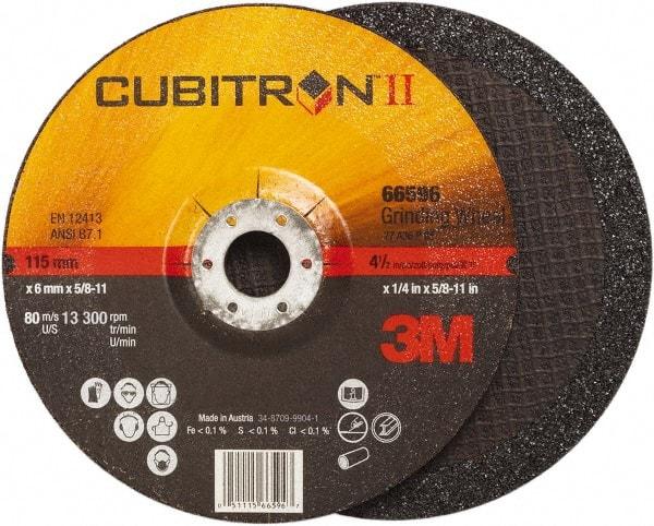 3M - 36 Grit, 4-1/2" Wheel Diam, 1/4" Wheel Thickness, Type 27 Depressed Center Wheel - Ceramic, Resinoid Bond, 13,300 Max RPM, Compatible with Angle Grinder - A1 Tooling