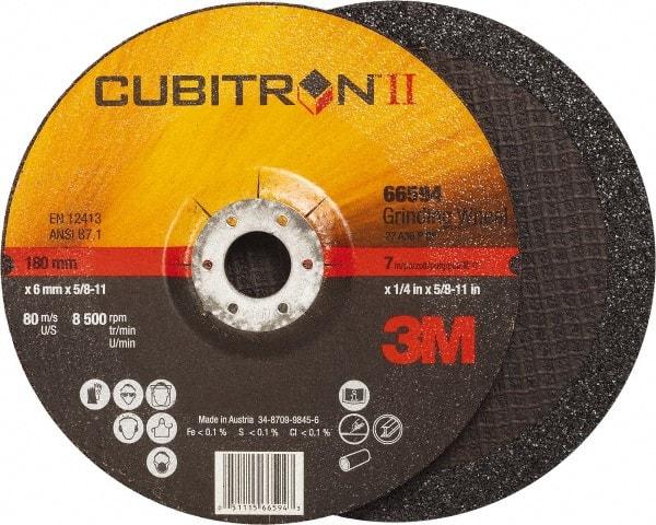 3M - 36 Grit, 7" Wheel Diam, 1/4" Wheel Thickness, Type 27 Depressed Center Wheel - Ceramic, Resinoid Bond, 8,500 Max RPM, Compatible with Angle Grinder - A1 Tooling