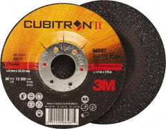 3M - 36 Grit, 4-1/2" Wheel Diam, 1/4" Wheel Thickness, 7/8" Arbor Hole, Type 27 Depressed Center Wheel - Ceramic, Resinoid Bond, 13,300 Max RPM, Compatible with Angle Grinder - A1 Tooling