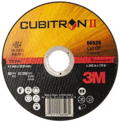 3M - 5" 60 Grit Ceramic Cutoff Wheel - 0.045" Thick, 7/8" Arbor, 12,250 Max RPM, Use with Angle Grinders - A1 Tooling