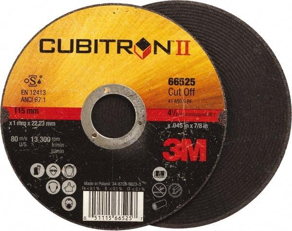 3M - 4-1/2" 60 Grit Ceramic Cutoff Wheel - 0.045" Thick, 7/8" Arbor, 13,300 Max RPM, Use with Angle Grinders - A1 Tooling