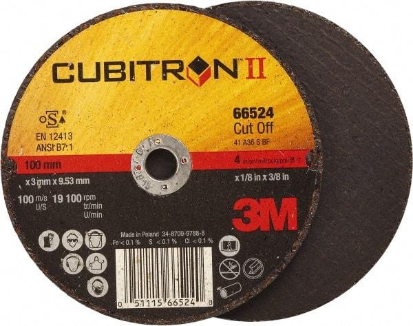 3M - 4" 36 Grit Ceramic Cutoff Wheel - 1/8" Thick, 3/8" Arbor, 19,100 Max RPM, Use with Angle Grinders - A1 Tooling