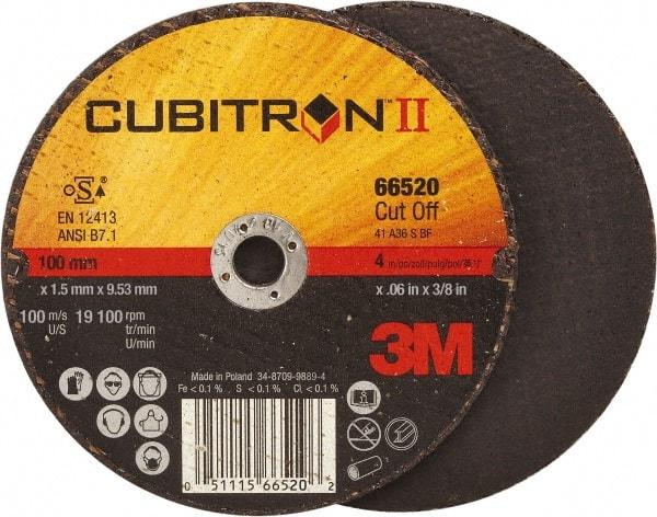 3M - 4" 36 Grit Ceramic Cutoff Wheel - 0.06" Thick, 3/8" Arbor, 19,100 Max RPM, Use with Angle Grinders - A1 Tooling