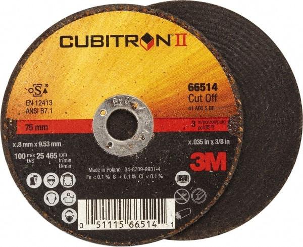 3M - 3" 60 Grit Ceramic Cutoff Wheel - 0.035" Thick, 3/8" Arbor, 25,465 Max RPM, Use with Angle Grinders - A1 Tooling