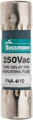 Cooper Bussmann - 250 VAC, 0.4 Amp, Time Delay Pin Indicator Fuse - Fuse Holder Mount, 1-1/2" OAL, 10 at 125 V kA Rating, 13/32" Diam - A1 Tooling