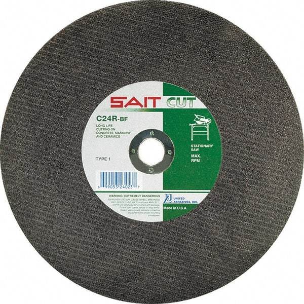 Sait - 12" 24 Grit Silicon Carbide Cutoff Wheel - 1/8" Thick, 1" Arbor, 5,100 Max RPM, Use with Stationary Tools - A1 Tooling