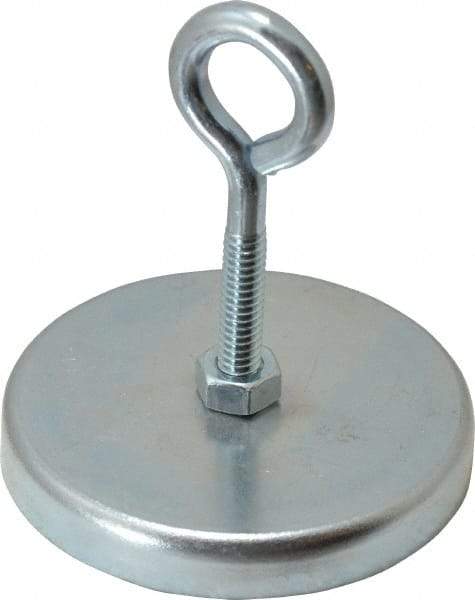 Mag-Mate - 2.63" Diam, 3/8" Cup Height, 2-1/4" Overall Height, 100 Lb Average Pull Force, 100 Lb Max Pull Force, Neodymium Rare Earth Cup Magnet - Loop Style, 1/2" Loop ID, Galvanized - A1 Tooling